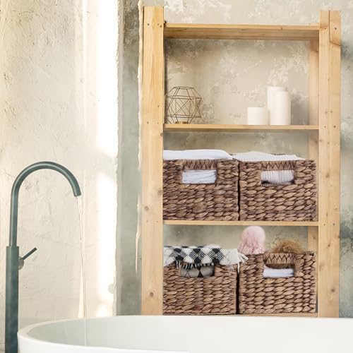 Image of BLUEWEST Woven Baskets for Storage (Pack 6) Wicker Water Hyacinth Storage Basket with Sturdy Built-in Handle, Multifunction Collapsible Handwoven Basket for Living Room, Bathroom, Wardrobe, Shelves
