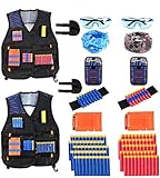 Locisne 2 Kit Chaleco táctico niños Paquetes para Toy Gun N-Strike Elite Series(con 100 Dardos de Espuma+2 Gafas+2 máscara+2 Clip de Recarga rápida+2 Pulsera+2 dardo Bolsa+2 Funda)