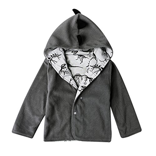 MIOIM Baby Boys Coat Jacket Dinosaur Print Fleece Toddler Kids Hooded Zipper Cartoon Outwear Clothes Gray