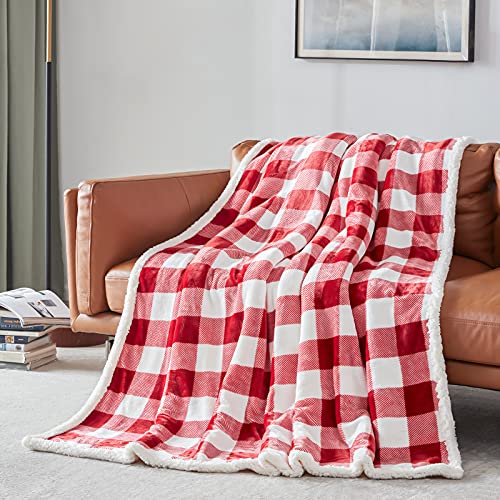 Touchat Sherpa Red And White Buffalo Plaid Christmas Throw Blanket, Fuzzy Fluffy Soft Cozy Blanket, Fleece Flannel Plush Microfiber Blanket For Couch Bed Sofa (60" X 70", Red And White)… #TOP5
