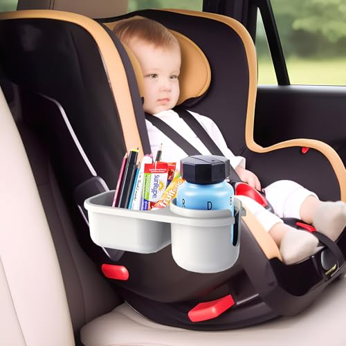 Image of Universal Kids Car Seat Snack Tray, 2 in 1 Cup Holder Snack Tray, Travel Tray for Toddlers Car Seat, Toddler Travel Essential Car Seat Accessories for Snacks, Toys, Books, Drink