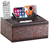 Nature Amariv Brown Creative PU Leather Tissue Box Holder with 3 Compartments Holder for Pen Pecnil Remote Control Phone and More for Home Office Desk