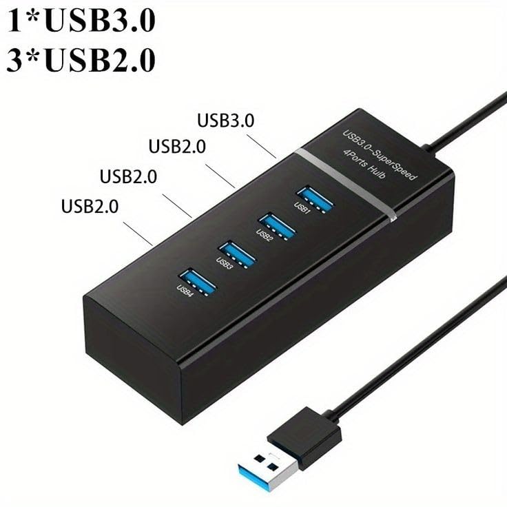 Image of USB 3.0 Hub with 4 Ports, Super Speed Data Transfer, Black