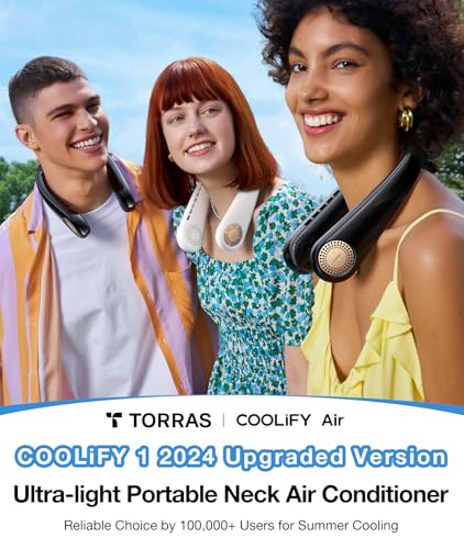 TORRAS COOLiFY Air Upgraded Neck Fan Air Conditioner, Upper-Lower Airflow, 5000 Mah Light Portable Fan Rechargeable, Personal Cooling Fan Travel Essentials, Mothers' Day Gifts for Mom, Black