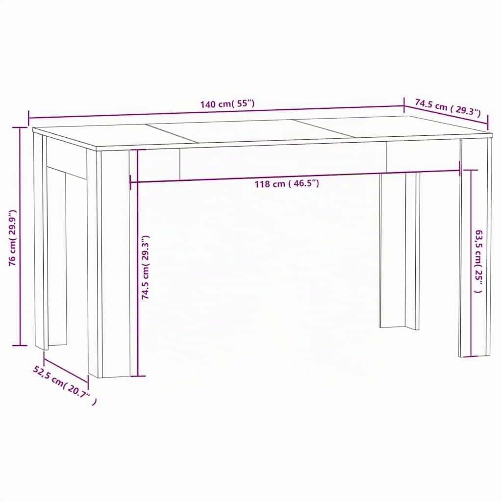vidaXL Mesa de Comedor para 4 Personas, Rectangular, 140x74,5x76 cm, Madera de ingeniería, Acabado Roble Ahumado, Diseño Resistente, Estilo Moderno, Mueble de Comedor Interior