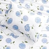 Melange Home Printed Floral Design Cotton Collection Sheet Set and Pillowcases Hydrangea Blue - King