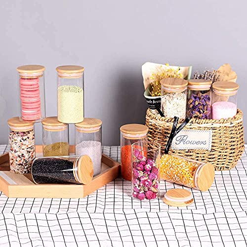 Image of Round Spice Jars with Airtight Bamboo Lid 270ml Glass Jars for Kitchen Storage Set of 12 Containers Spices, Coffee Beans & More set of 12 (270 ML-ROUND-X JAR-)