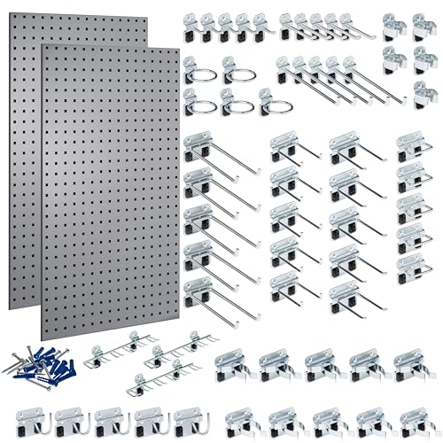 Triton Products (2) 24 in. W x 42-1/2 in. H Gray Epoxy Coated 18-Gauge Steel Square Hole Pegboards w/63 pc. LocHook Assortment