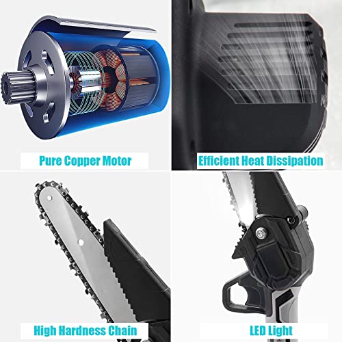 Mini Kettensäge mit Akku 6 Zoll,Akku Kettensäge Elektro mit Zwei 2000mAh Lithium Batterie und Schnellladegerät,Elektrische Einhand Motorsäge mit scharfen Kette,für Garten,Holz und Astscheren-Schwarz – Bild 5