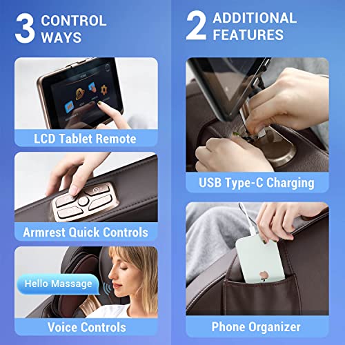 Mynta 2023 3D Massage Chair Full Body - Zero Gravity Massage Chair Recliner With Sl Track, Ai Voice Control, Lcd Screen, Quick Access Buttons, Usb Charger, Auto Body Scan, Bluetooth, Espresso #TOP4