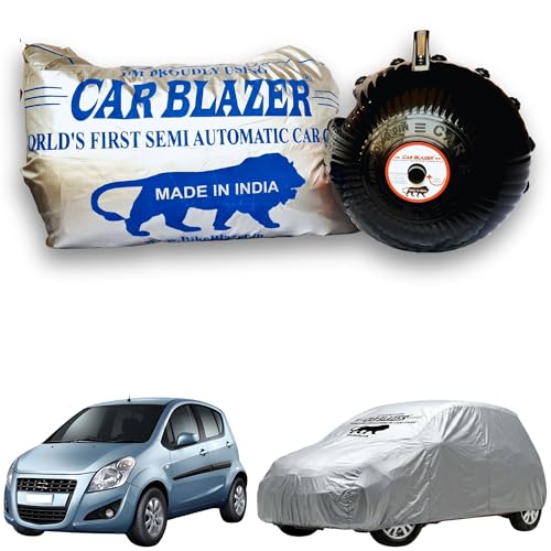 Image of CARBLAZER Portable & Semi-Automatic Full Body Car Covers: Heavy Duty Device| Anti-Theft| Dust & Scratch Proof | Water & Wind Resistant|Custom Fit| Dual-Side Cover, Compatible for Maruti Suzuki Ritz