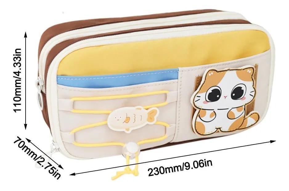 Image of OSDUE Canvas School Bag Pencil Case, 3 Layer 6 Compartment Large Capacity, Aesthetic Pencil Pouch for Stationary, Cute Stationery for Kids, Pencil Case for Girls & Boys (Beige)