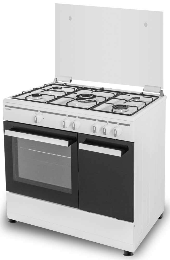 Sauber - COCINA SCW5GB 5 Quemadores -Gas Butano - Porta-bombonas - 90X60 - Tapa Cristal - Color Blanco - ENTREGA Y RETIRADA USADA INCLUIDO EN DOMICILIO