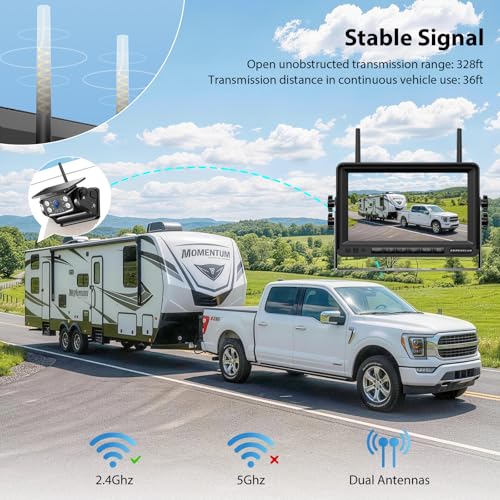 Image of Magnetic Solar Wireless Backup Camera System, HD 1080P 7 inch Monitor with Rear View Camera for RV /Trailer /Fifth Wheels /Camper, Night Vision, Portable Rechargeable Battery, Loop Recording-ZEROXCLUB BS701
