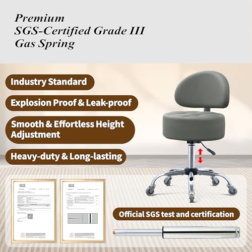 Image of Ergonomic Drafting Stool with Backrest Heavy Duty Hydraulic for Shop | Adjustable Height Rolling Stool Chair for Standing Desk, Salon, Tattoo, Kitchen, Home Office