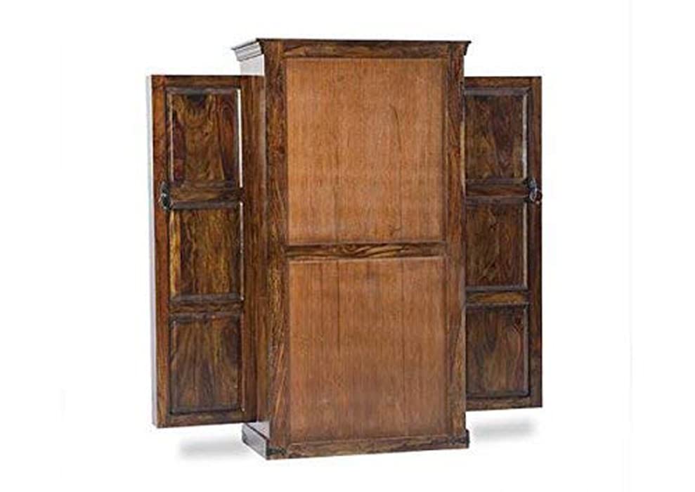 Image of Credenza Solid Sheesham Wood Bar Cabinet for Home | Rack Hard and Soft Wine Wisky Scotch All Type Drinks Storage Cabinets Furniture Wooden Living Room Natural Brown Finish Bar Cabinet with Drawers