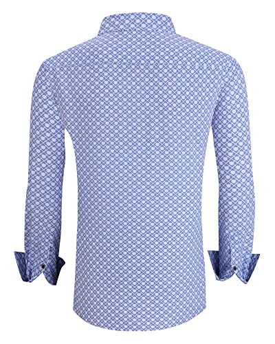 Alex Vando Mens Button Down Shirts Wrinkle Free 4-Way Stretch Print Business Casual Shirt