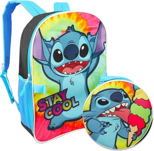 Disney Stitch Backpack with Lunch Box - Bundle with 16" Stitch Backpack, Stitch Lunch Box, Water Bottle, Tattoos, More | Lilo and Stitch Backpack for Girls Set2