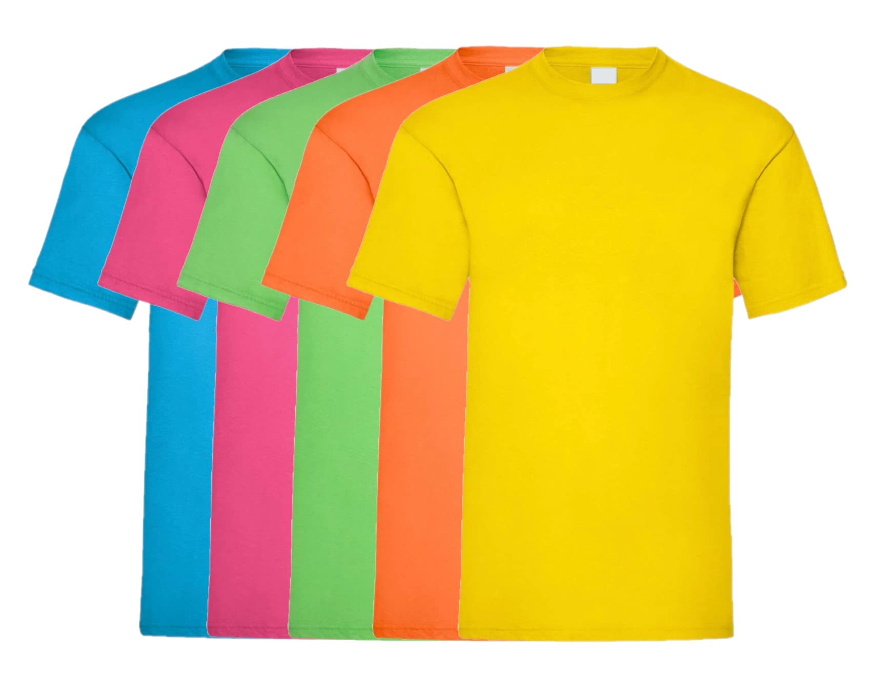 COOZO Mens Valueweight Pack of 5 Short Sleeve T-Shirts - Azure Blue/Fuchsia/Lime/Orange/Yellow - 2XL