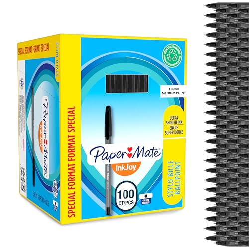 Paper Mate Inkjoy 100ST | Penna a Sfera con Cappuccio | punta media (1,0 mm) | Nero | Confezione da 100