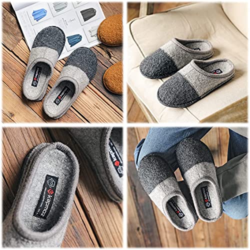 Image of LE KAPMOZ Men's Boiled Wool House Slippers Breathable Winter Warm Slip on Mules Indoor /Outdoor Slipper for Women Two Tone Cap Toe Clog