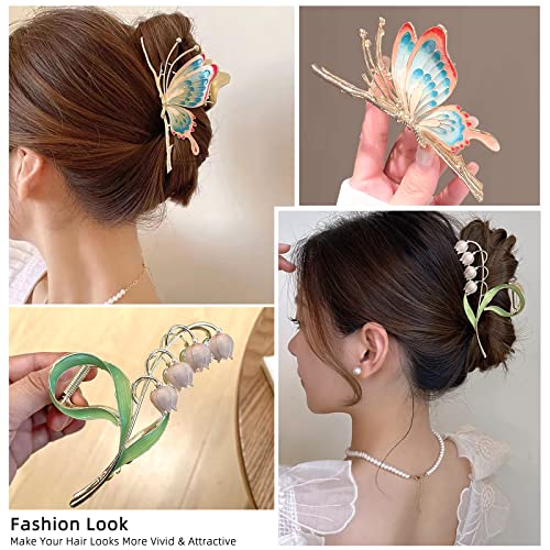 6 Pcs Flower Metal Hair Claw Clips Large Tulip Hair Claw Nonslip Butterfly Hair Barrettes Strong Hold Hair Clamps Big Hair Accessories For Women Girls Long Thick Thin Curly Hair Gifts (A) #TOP4