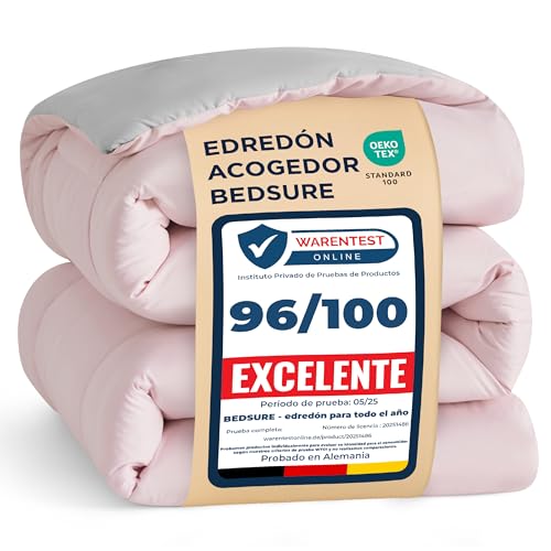 Bedsure Edredón Cama 135/150 Acolchado   240x220 cm Relleno Nórdico 300gr/m², Microfibra Hipoalergénica, Certificado Oeko Tex, Confort para Todo El Año, Lavable a Máquina Rosa/Gris