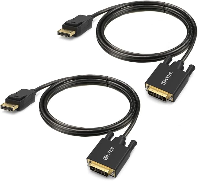 DVI to Displayport Cable 6Feet 2-Pack, UKYEE Display Port(DP) to DVI-d Male to Male Adapter Cable Compatible with PC, Laptop, HDTV, Projector, Monitor, More- Gold-Plated
