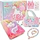 Kqpoinw Einhorn Plüsch Notizbuch mit Schloss, Tagebuch Set Mädchen, Haarnadel Haarseil Plüsch Tasche Halskette Armband Einhorn Spielzeug, Einhorn Geschenke für Mädchen ab 3 Jahre Alt (Rosa)
