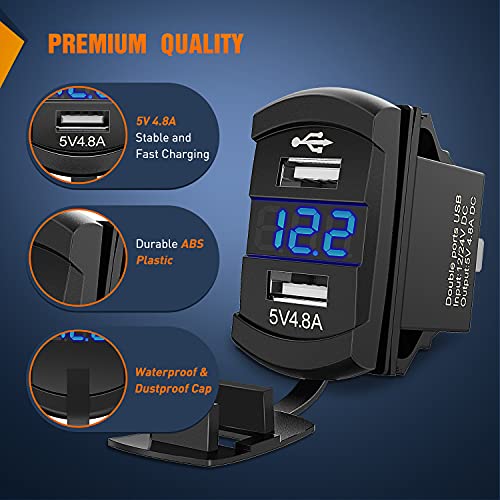 Image of Nilight 12V Rocker Switch Style Dual USB Charger with LED Voltmeter | Suitable for Nilight Toggle Switch Panel with Inline Fuse for Boats RVs Trucks Cars