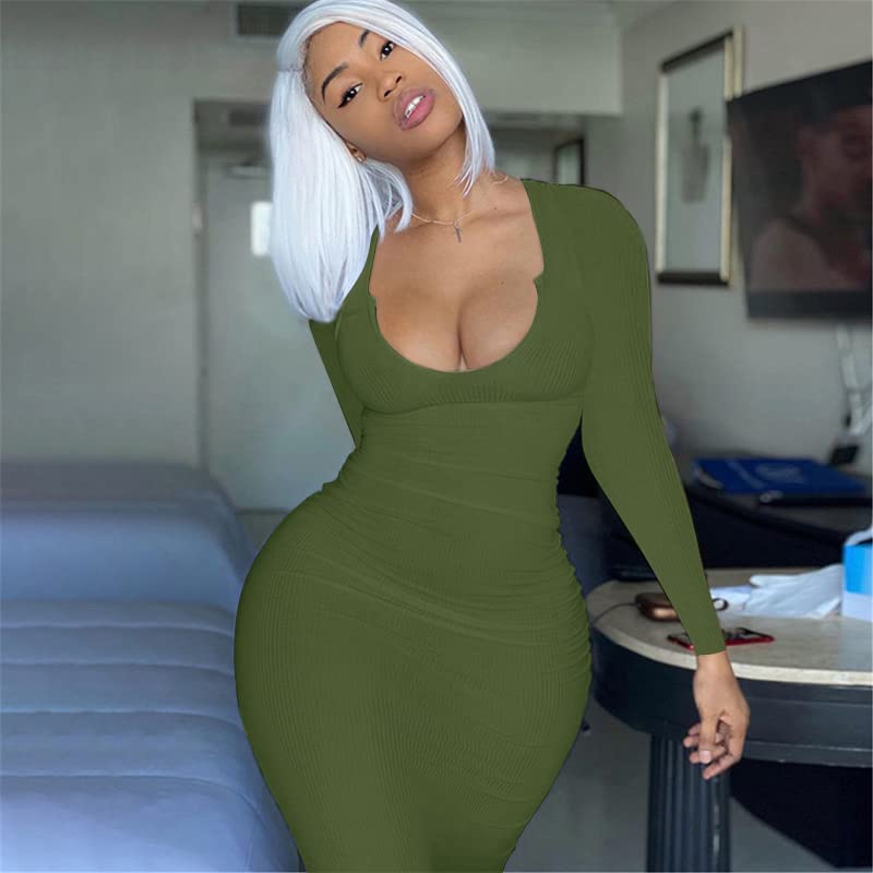 Image of Women Sexy Two Piece Skirt Outfits Long Sleeve /Sleeveless V Neck Bodycon Ribbed Knitted Maxi Club Party Dress