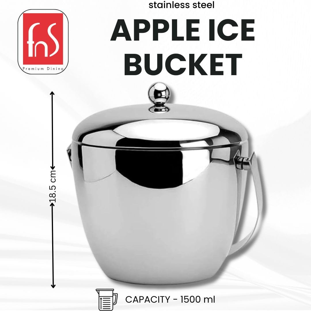 FnS Apple Double Walled Insulated Stainless Steel Ice Bucket with Ice Tong | Ice Bucket for Home, Bar & Parties | Keeps Ice Cold Longer | Wine, Champagne & Beverage Cooler 4