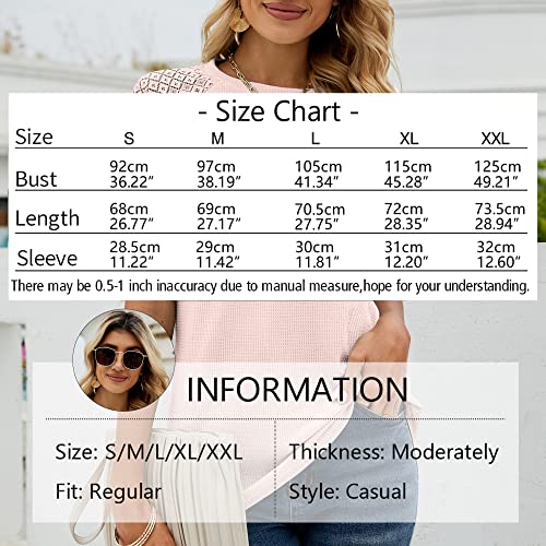 Womens Summer Lace Short Sleeve Tshirts Crew Neck Casual Loose Tops Shirt Blouse Pink #TOP5