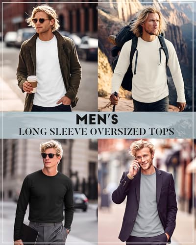 Image of August Alley 4 Pack Men's Big and Tall Cotton Shirts L-7XL, Long Sleeve Oversized Tops Loose Casual Large T-Shirts Basic Tee