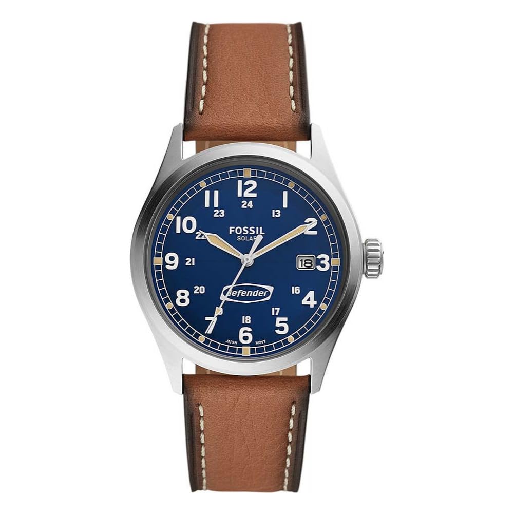 Defender Watch for Men, Solar Powered Three Hand Date with Stainless Steel or Leather Strap