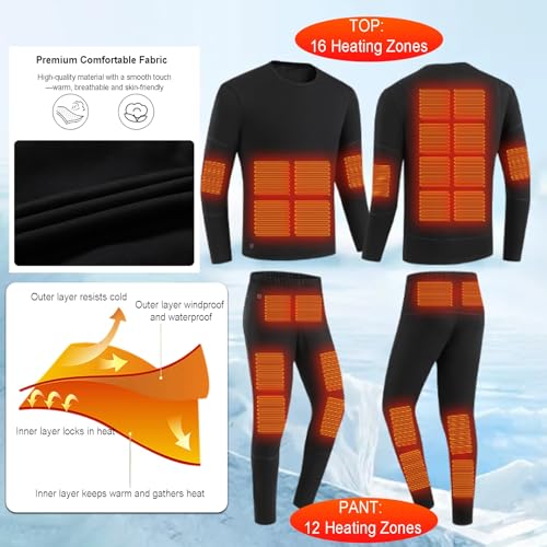 Conjunto Térmico USB Hombre Mujer, 28 Zonas Calefacción Rápida, Algodón Suave Transpirable, Ideal Esquí Moto Trabajo Frío, Control 3 Niveles