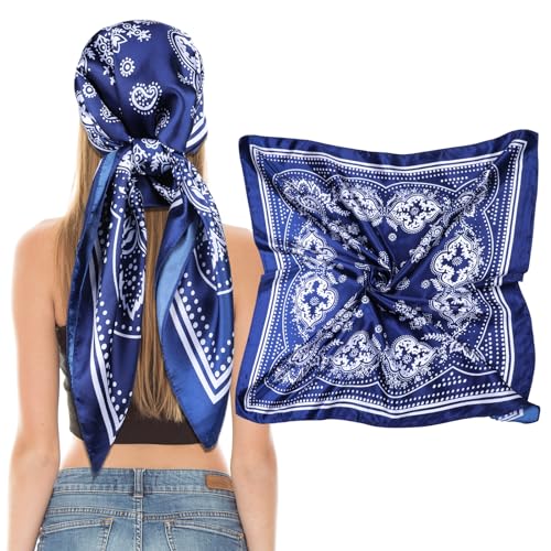 Giantree Bufandas de Seda para Mujer, 90 x 90 cm Bufanda de Seda Cuadrada Suave Bandana Bufanda Bufandas de Seda para Mujer Pañuelo para el Cuello Decoración Gorros Regalo para Mujer (Azul marino)