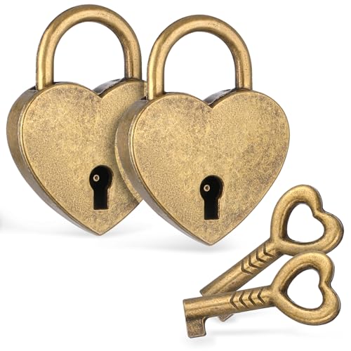 2 Pcs Love Lock for Bridge Bronze Mini Heart Lock and Key Vintage Antique Heart Locks Jewelry Box Diary Locker
