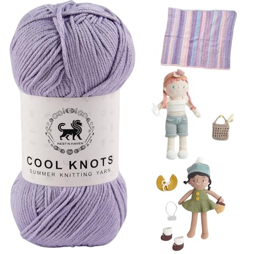 Image of NESTNHAVEN Polyester Blend Cool Knots, Luxury Yarn For Crochet, Knitting, Amigurumi, Embroidery, Toys, Garments, Flowers And Hobby Projects (Lilac, 100G)