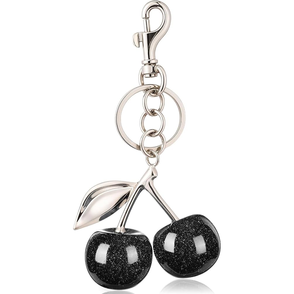 ALIBRAHIM 18K Gold Cherry Car Keychain - Backpacks Wallets Bags Keyring for Women - Cute Keychain Shiny Metal Charm with Key Ring and Clip Purse Accessory