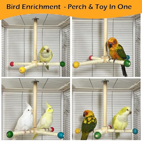 Image of Large Bird Perch Toy, Interactive Wooden 360 Spinning Cage Toy(L)
