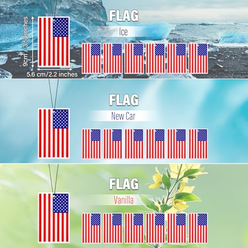 Image of Dunzy 30 Pcs Air Freshener American Flag Car Freshener Patriotic USA Flag Hanging Automotive 250 Year Anniversary Air Fresheners for Independence Day Auto Accessories, 3 Scents(Red Blue Style)