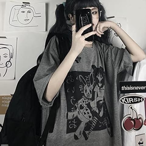 LXCQI Camiseta Mujer Gótica Punk Harajuku Manga Corta Grande Cover