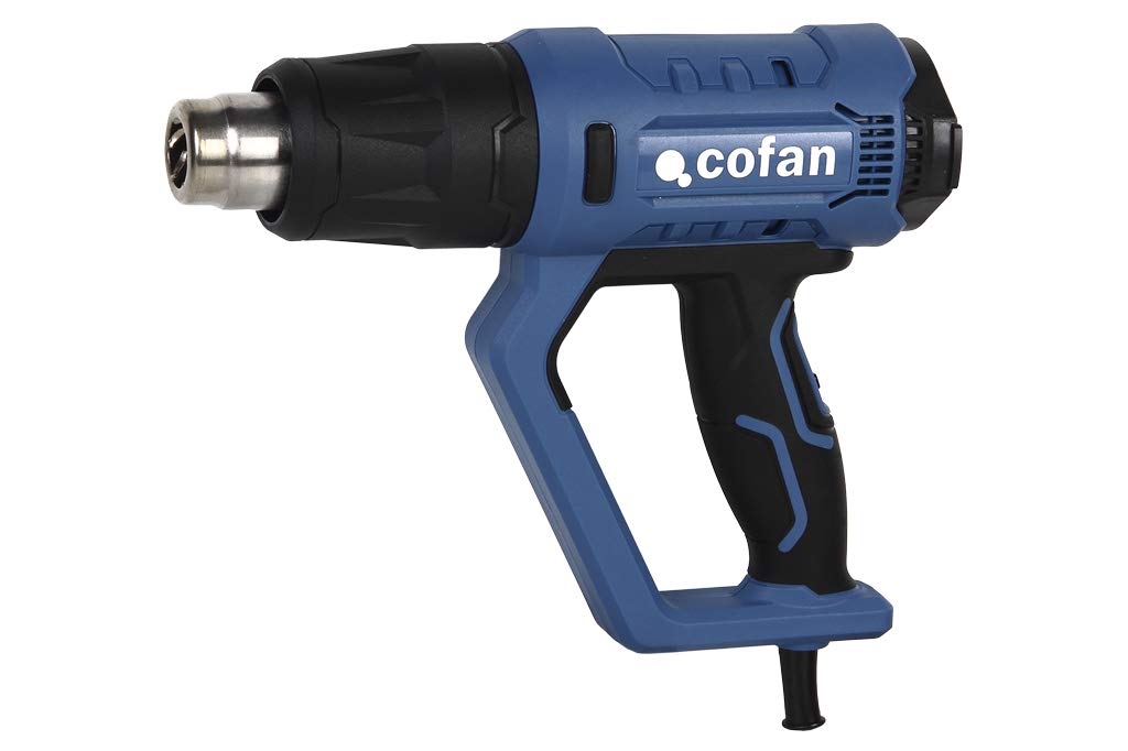 Cofan Pistola de aire caliente 2000 W | LCD digital display |Temperatura regulable 50° hasta 650° | 5 accesorios para decapar, deformar tubos, encoger PVC