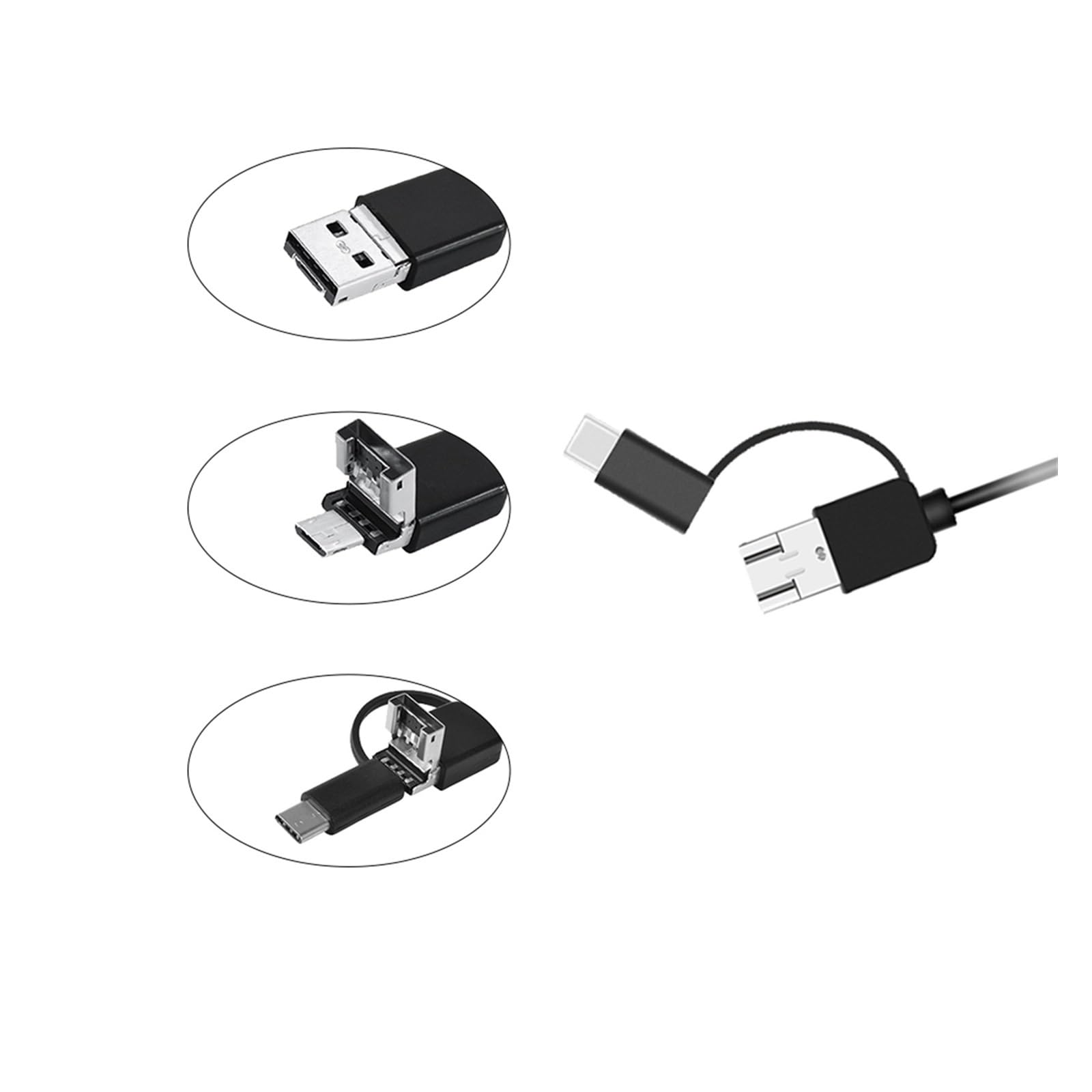 Endoscopio Industrial De Alcantarillado De 5,5 Mm/7 Mm Tubería Endoscopia Tipo C Mini Cámara De Serpiente Flexible Boroscopio Automotriz 3 En 1 Puerto USB Micro-USB Tipo C(1m,7mm Hard Cable)