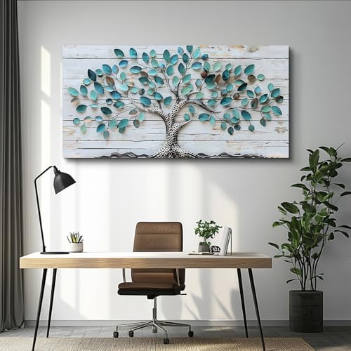 QIYILEXWART Canvas Wall Art For Living Room Wall Decor For Bedroom Office Wall Decoration Green Tree Landscape Painting Abstract Pictures Artwork Room Aesthetic Home Decor 20x40 In