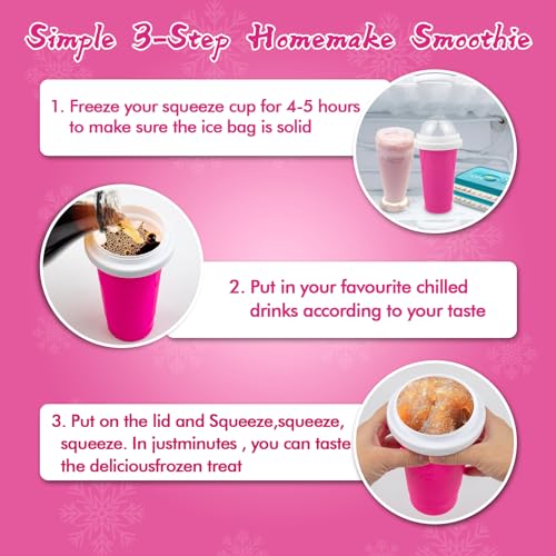Image of Slushy Maker Cups , DIY Magic Slushy Maker Squeeze Cups, Portable Smoothie Squeeze Cup for Juices, Milk and Ice Cream Make, Double Layers Silicone Slushie Cup with Straw for Friend,Gifts for Mom Dad