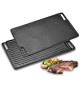 Velaze Cast Iron Griddle Pan for Gas Hobs, Cast Iron Grill Pan Double-Sided Usable, Cast Iron Pan...