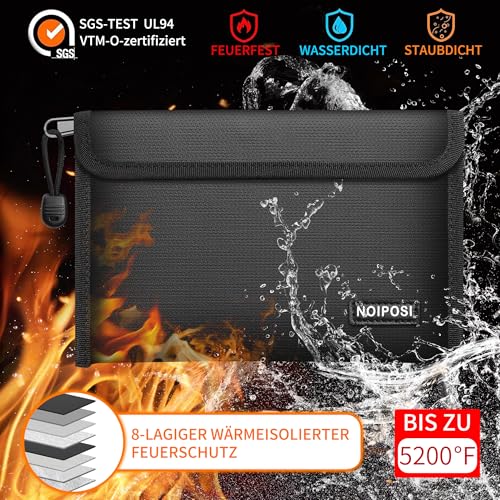 Noiposi 2er Pack Feuerfeste Tasche(21,5x14cm,5200℉), 8-lagige Wärmedämmung Feuerfeste Geldtasche mit Kartenschlitz, Kleine Bargeldbeutel mit Reißverschluss für Bargeld,Quittung,Rechnung,Reisepass