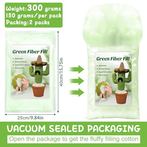 Bupete 10.6oz Stuffing for Stuffed Animals, Green Stuffing for Crafts, Crochet Stuffing Fiberfill Stuffing for Lawn Doll Decorations